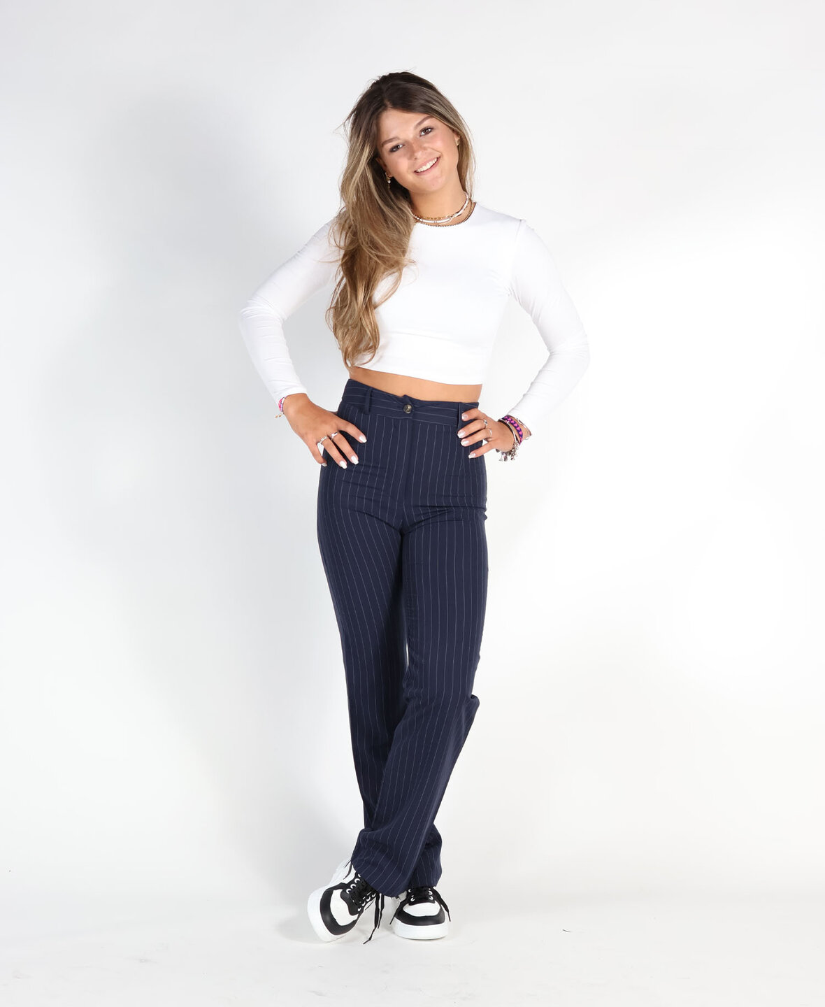 Sanne Pants Striped Navy Blue