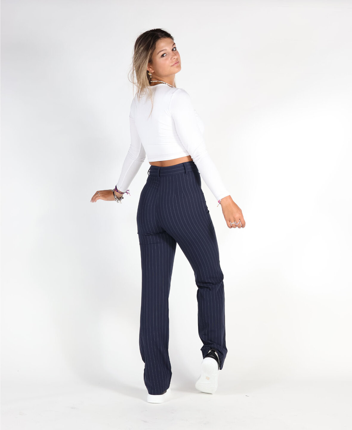 Sanne Pants Striped Navy Blue