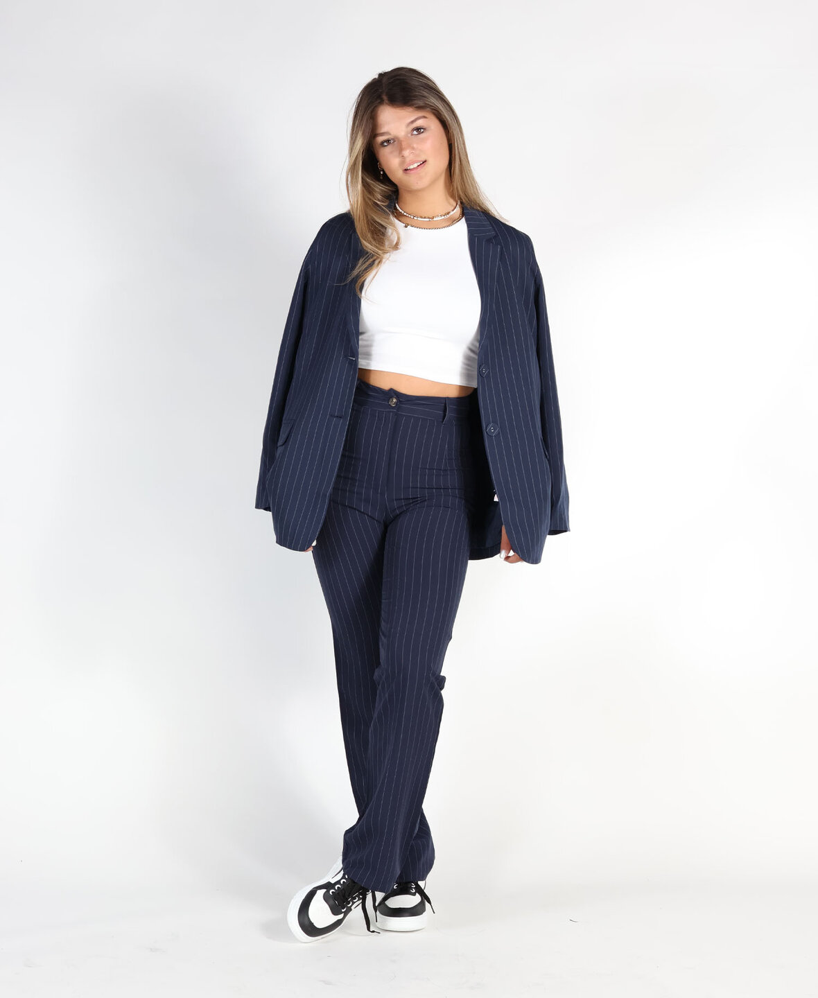 Sanne Pants Striped Navy Blue