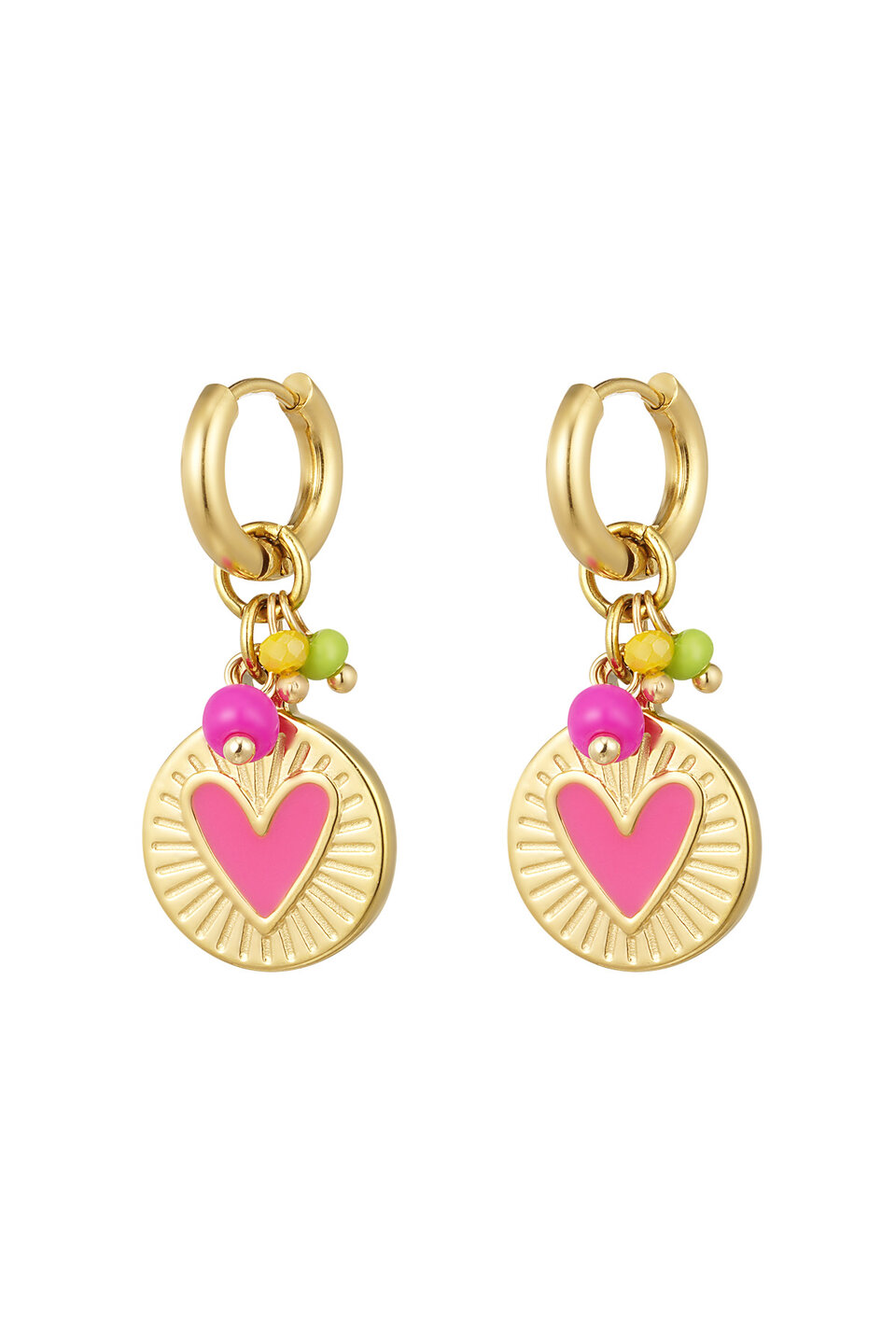 Coin Pendant Pink Earrings Gold