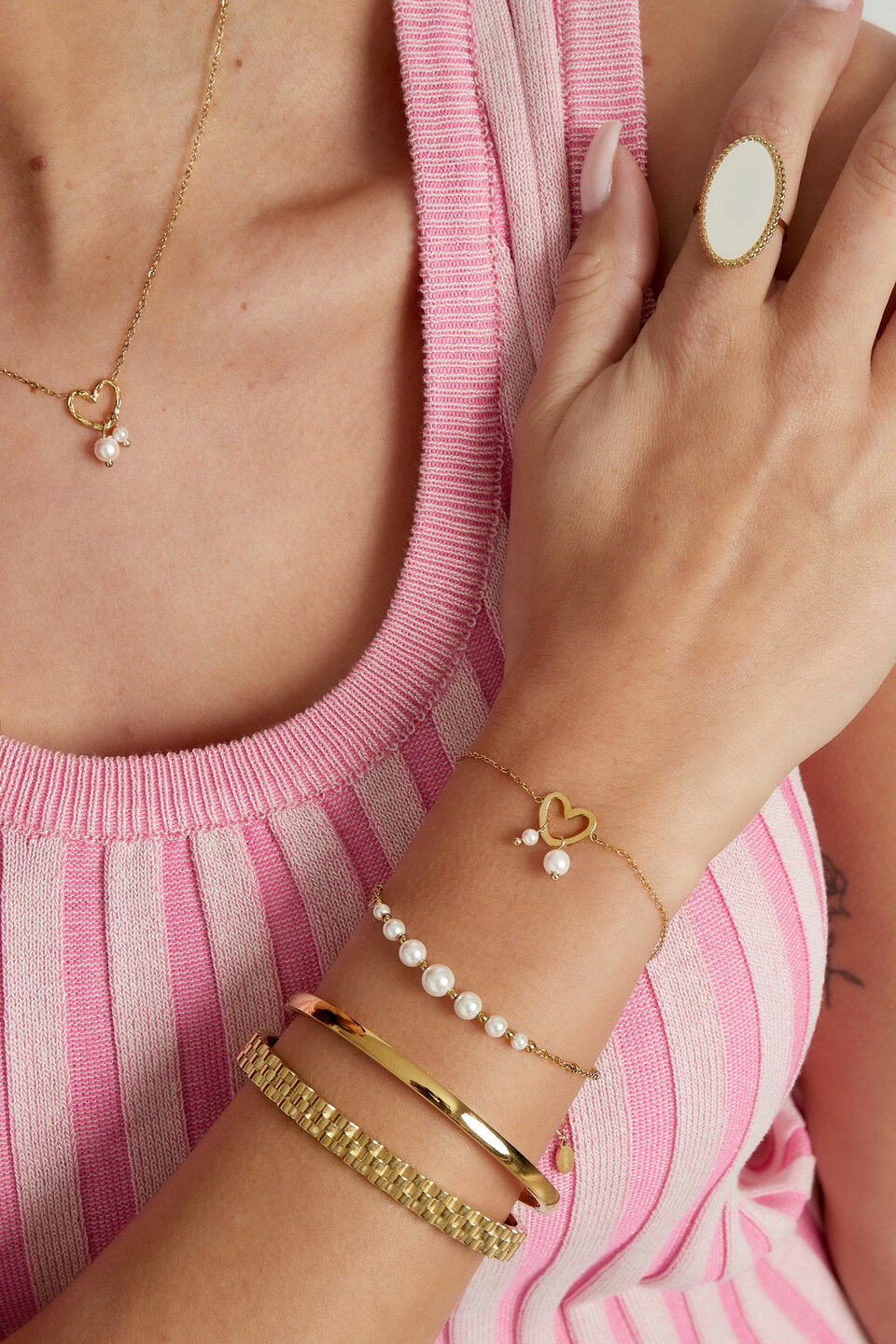 Pearl Heart Bracelet Gold