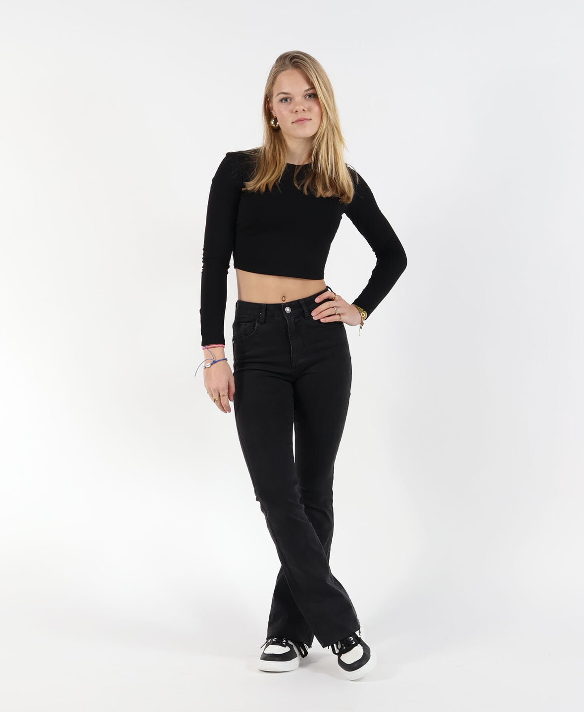 High Waisted Flared Jeans Black 8299