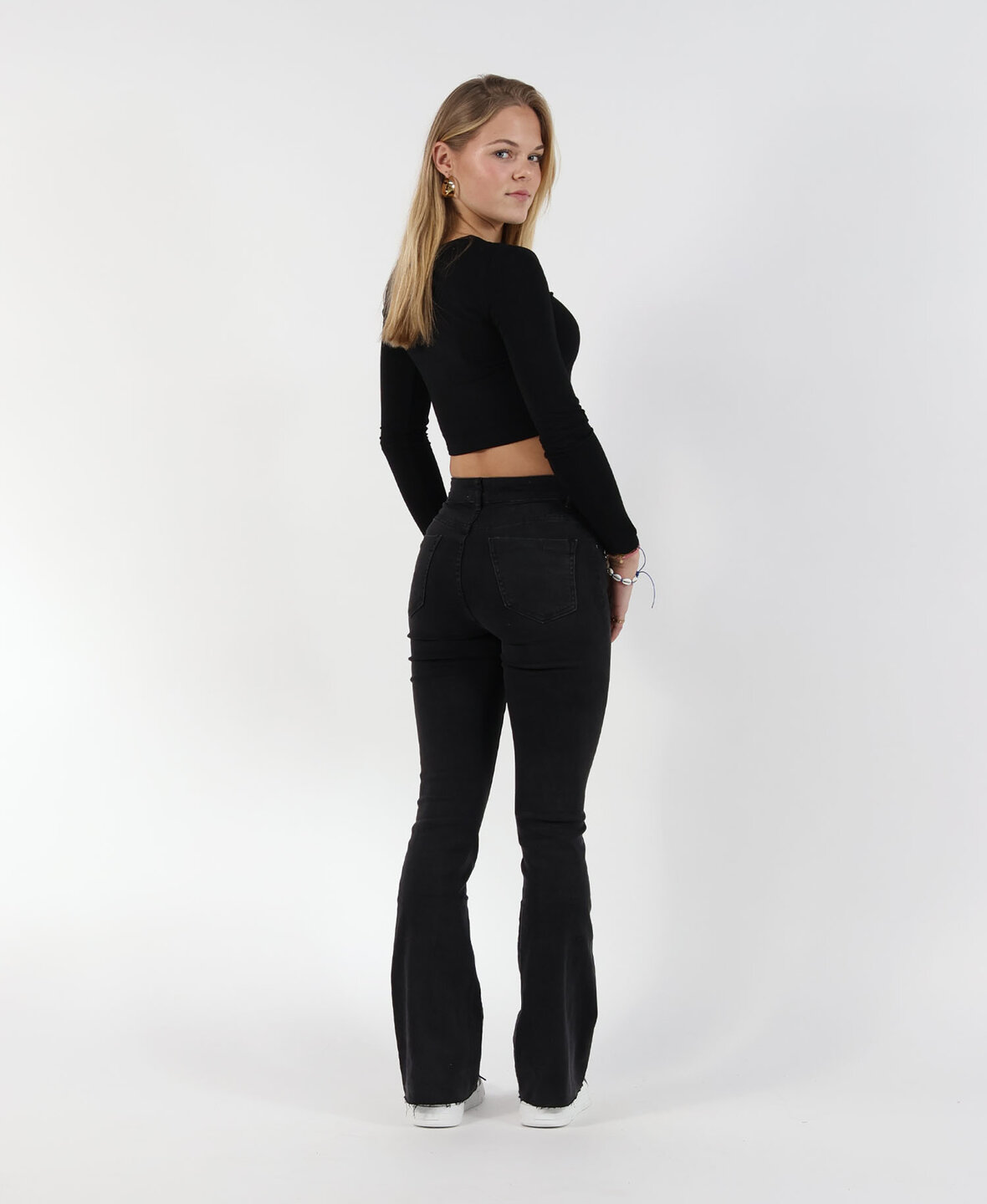 High Waisted Flared Jeans Black 8299