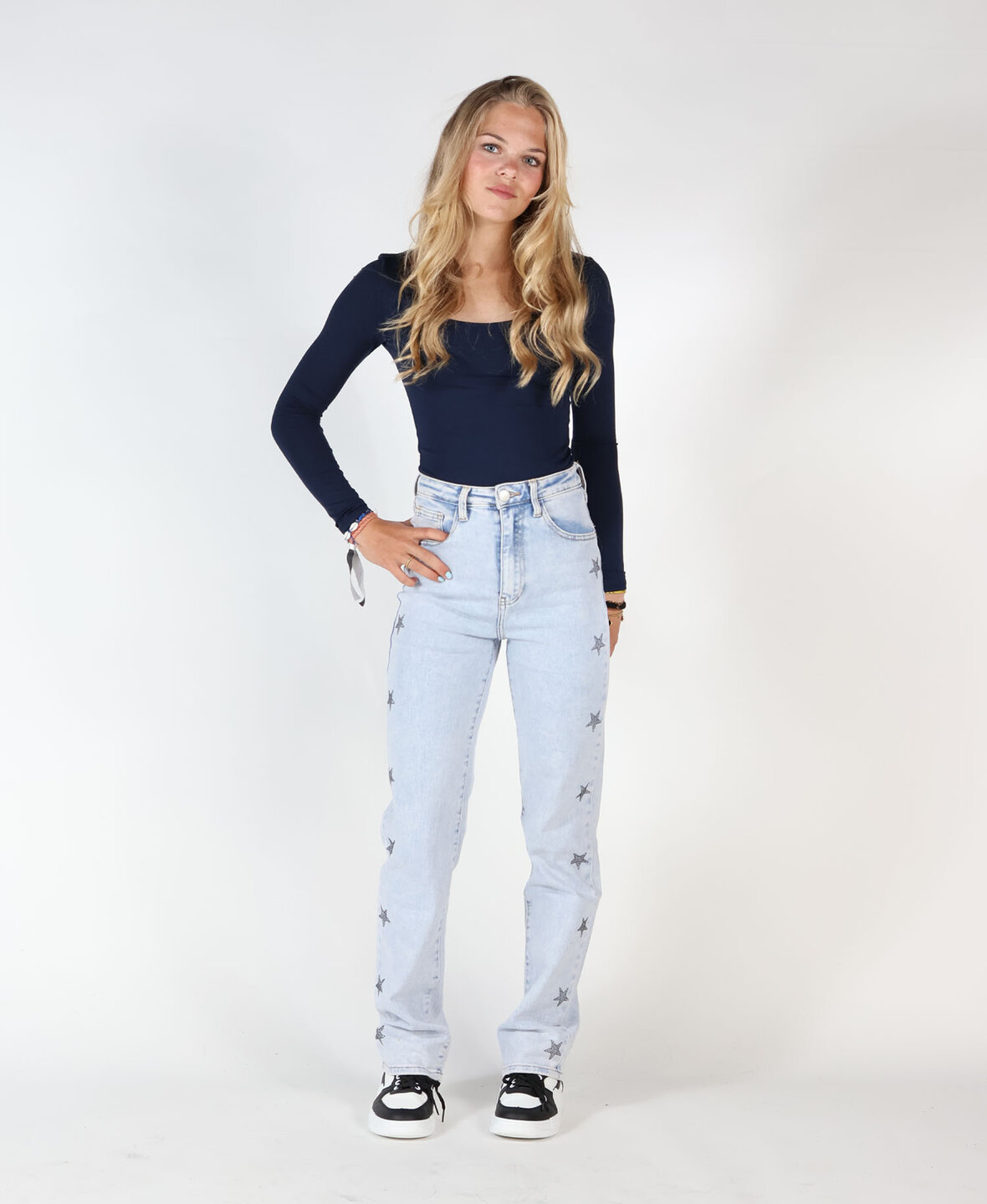 High Waisted Sparkle Stars Straight Leg Jeans 2067