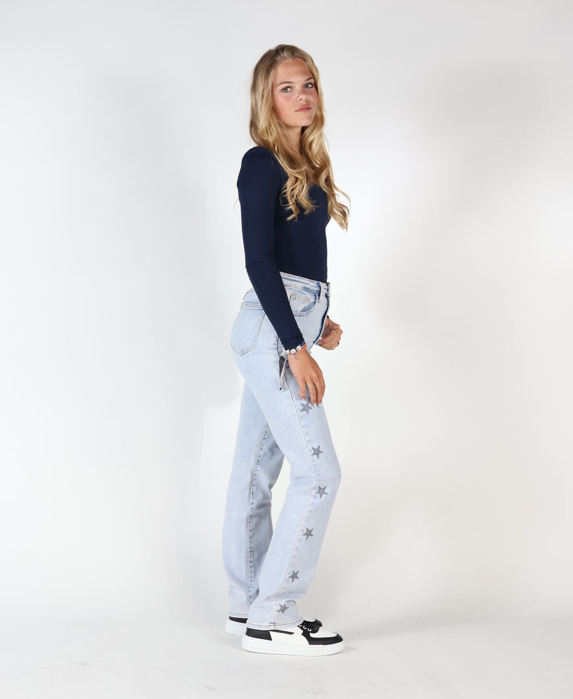 High Waisted Sparkle Stars Straight Leg Jeans 2067