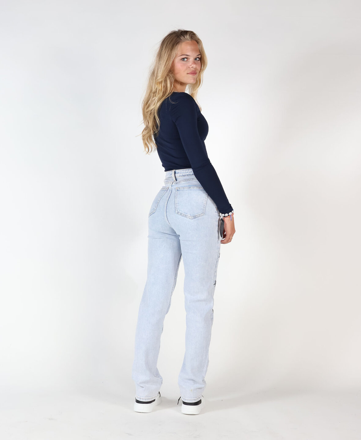 High Waisted Sparkle Stars Straight Leg Jeans 2067