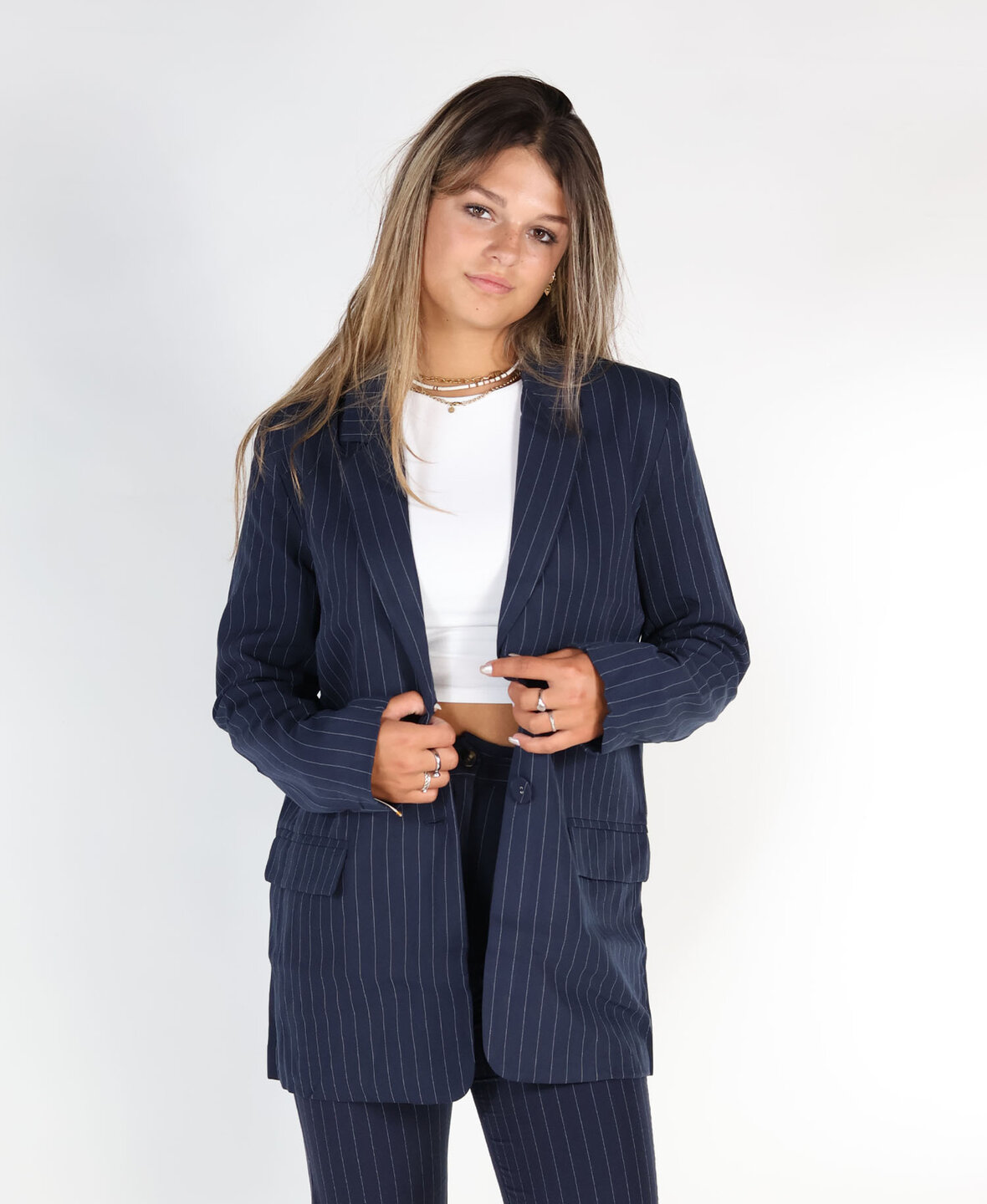 Sanne Blazer Striped Navy Blue