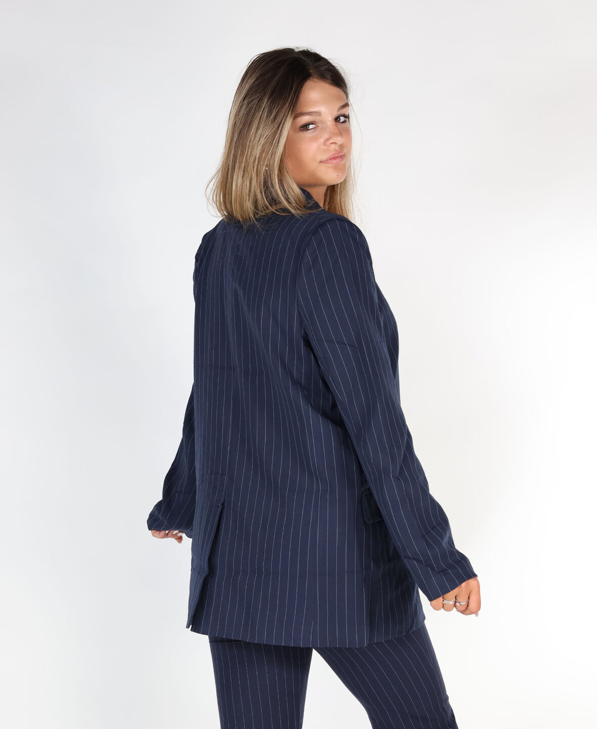 Sanne Blazer Striped Navy Blue