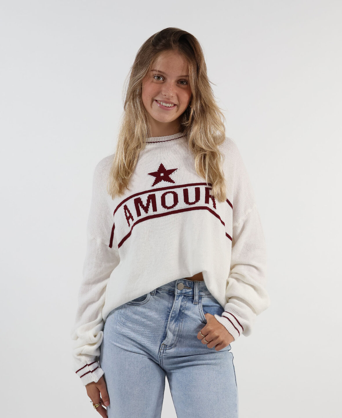 Amour Sweat White/Bordeaux