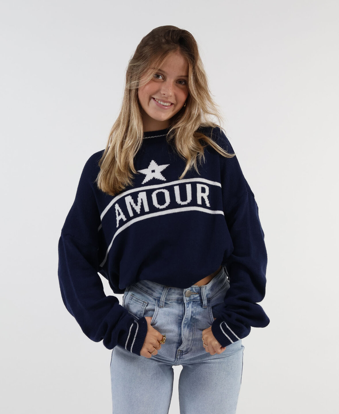 Amour Sweat Navy Blue/White