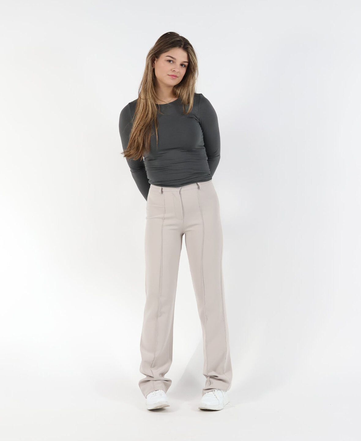 Sanne Stripe Pants Greige (TALL)