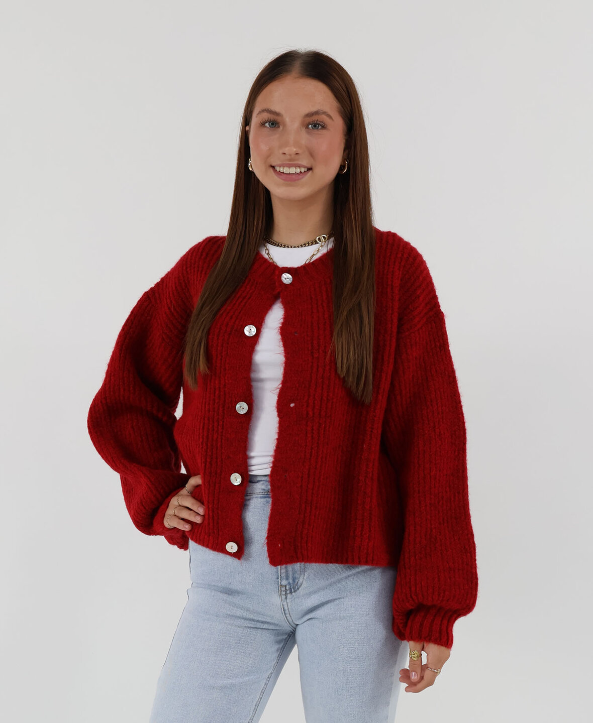 Knit Cardigan Red