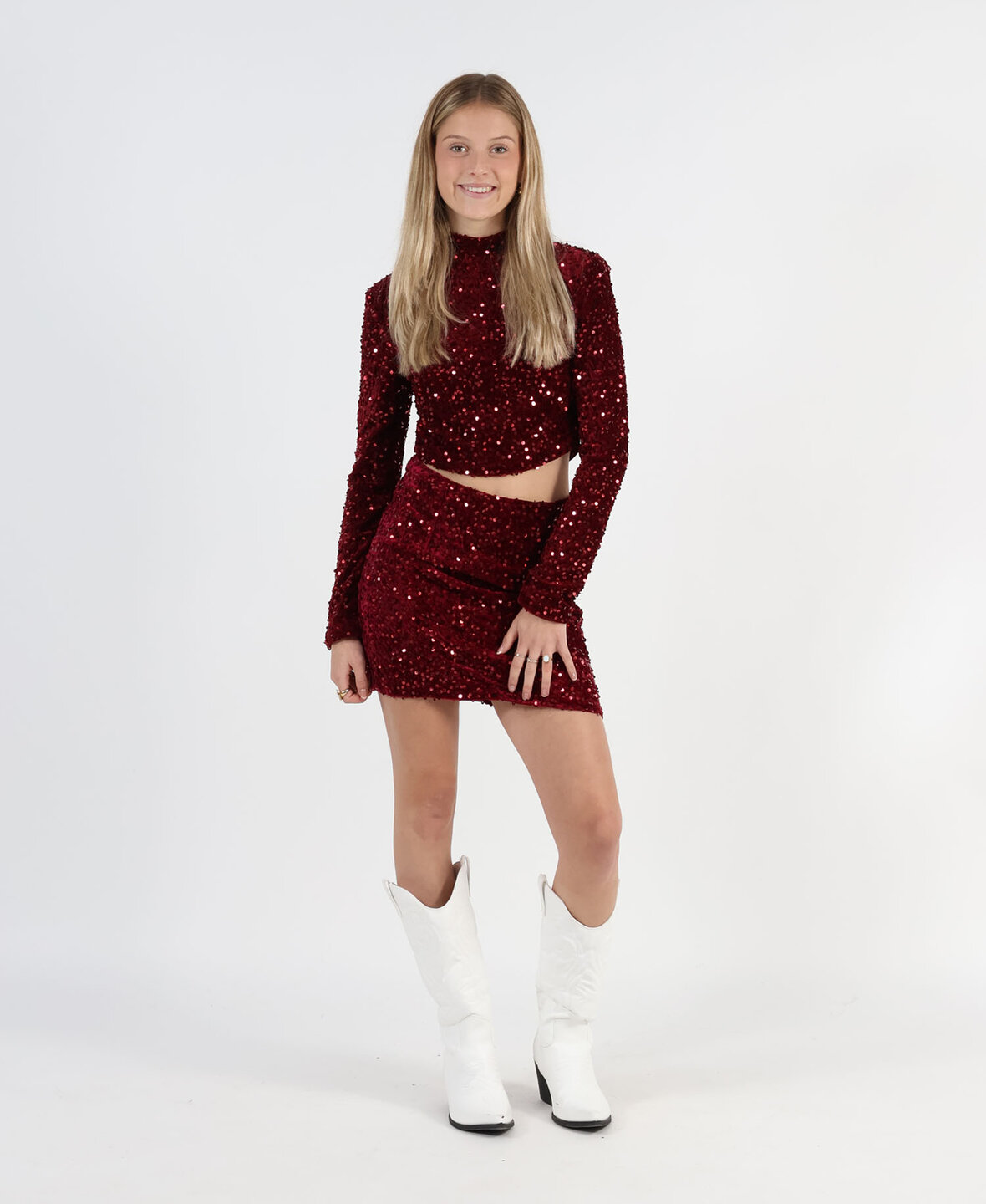 Velvet Sequin Skirt Bordeau