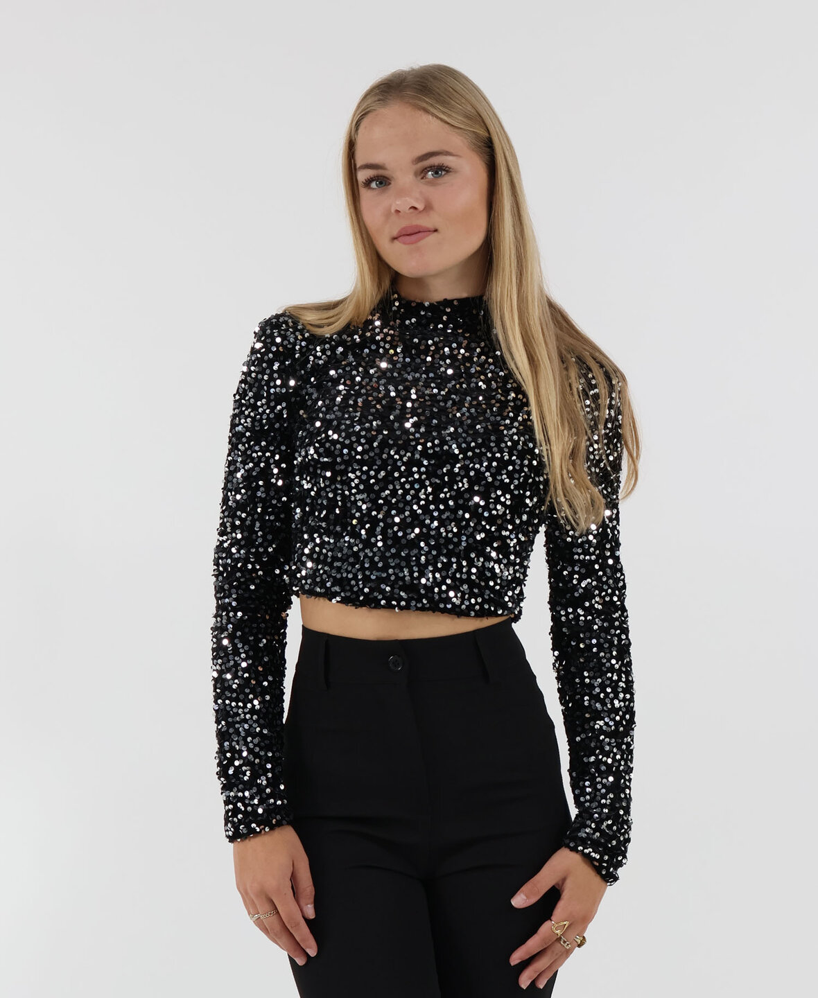 Velvet Sequin Top Long Silver