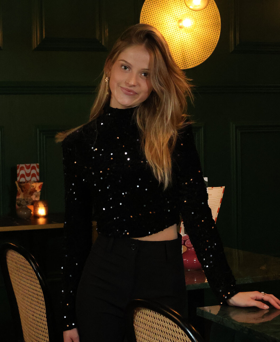 Velvet Sequin Top Long Black