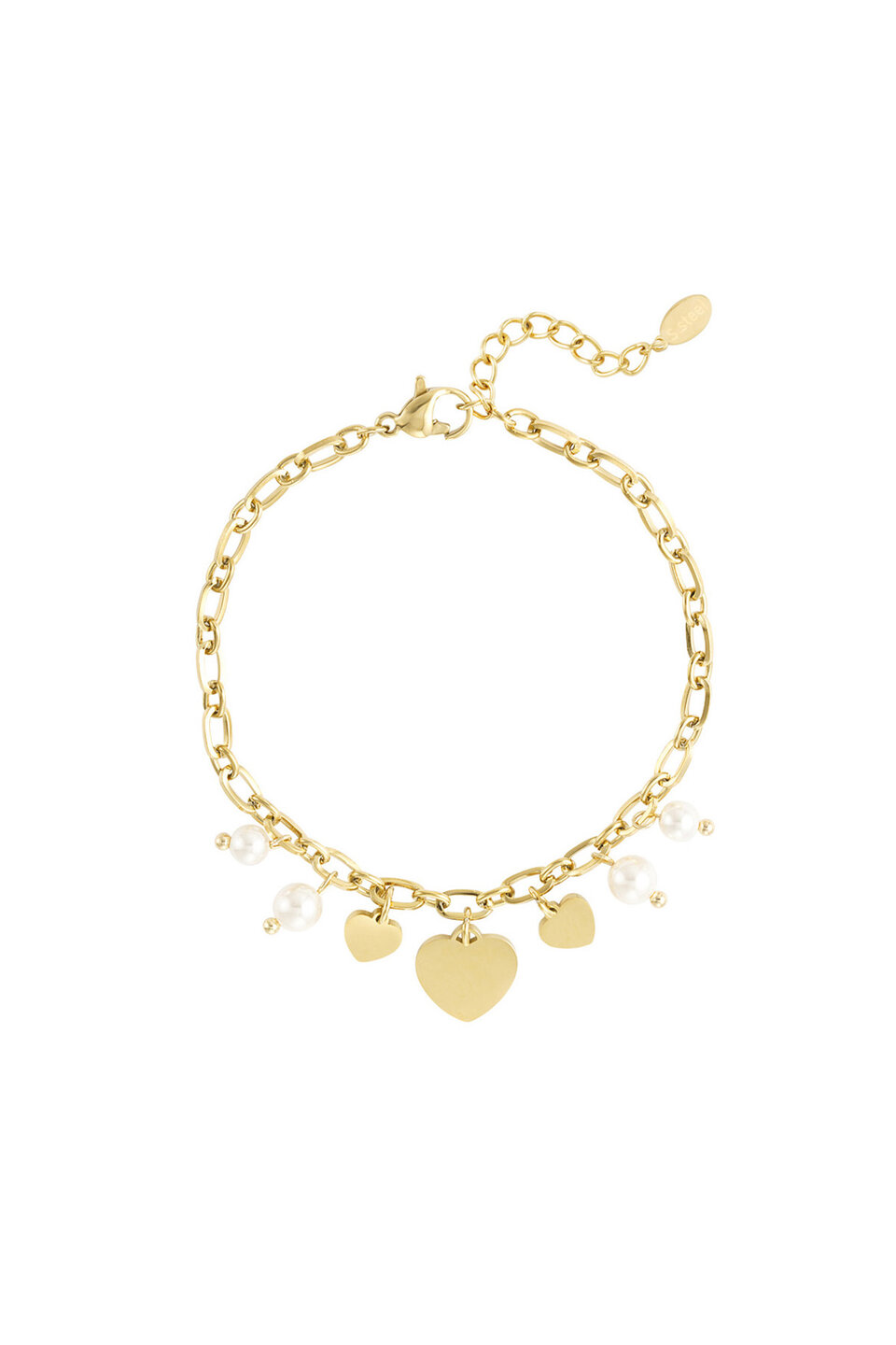 Heart And Pearls Bracelet Gold