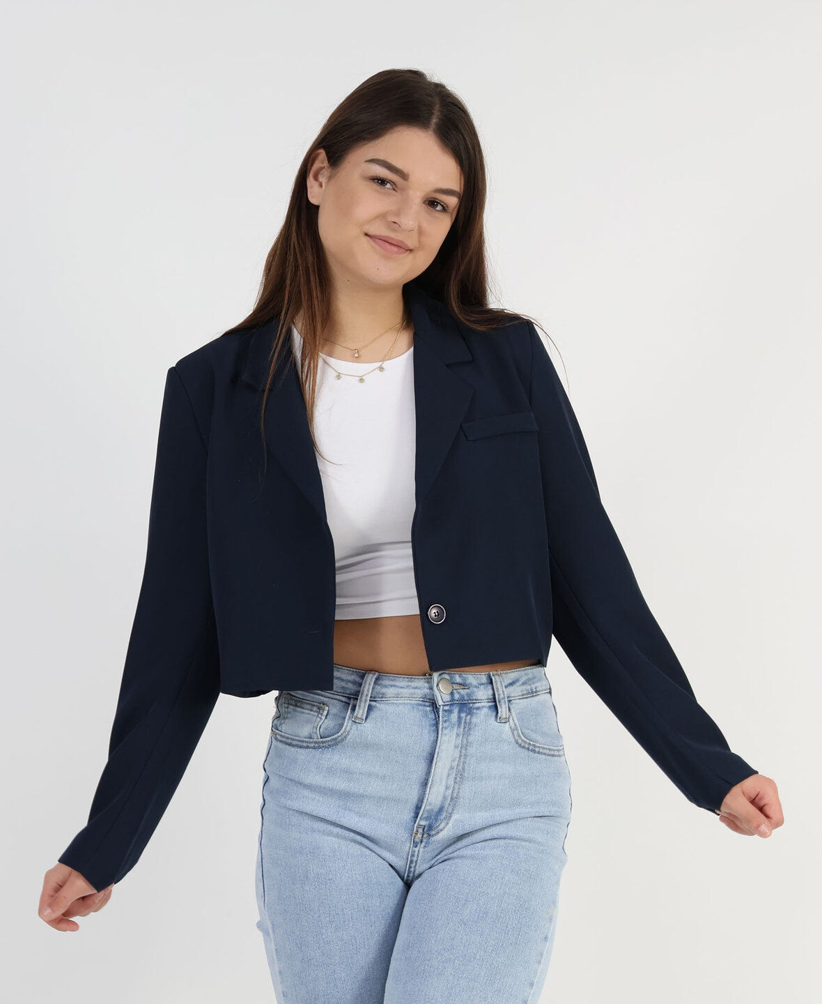 Sanne Cropped Blazer Navy Blue